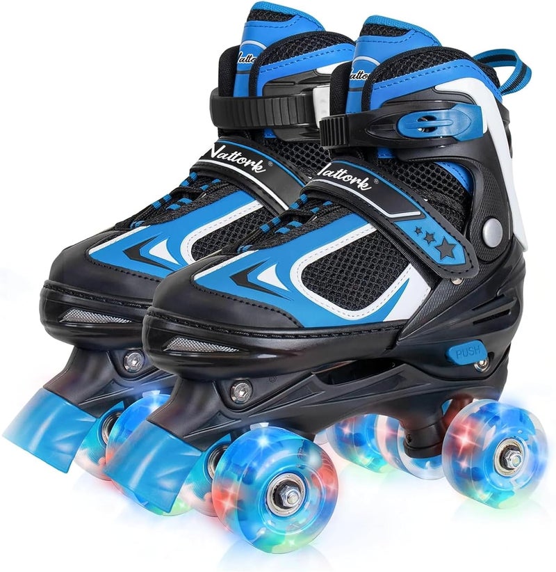 BASYNOL Nattork Kids Roller Skates for Boys Girls,4 Sizes Adjustable Roller Skates with Light up Wheels,Fun Rollerskates for Toddler Kids Beginners Indoor Outdoor - Image 1